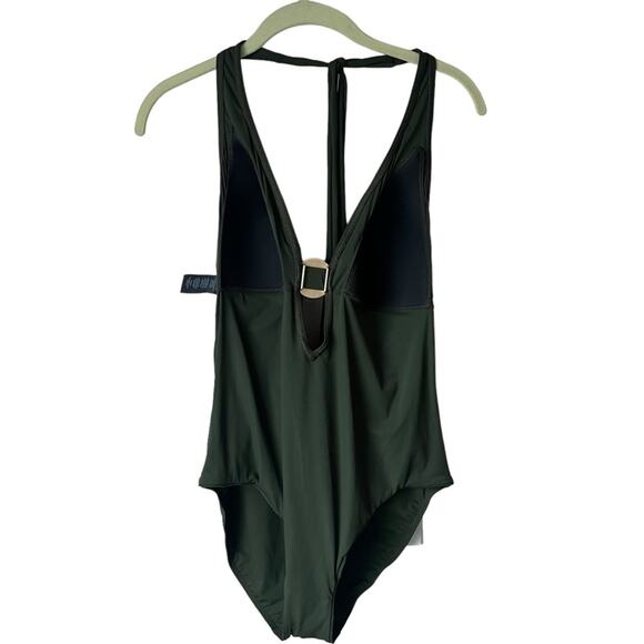 Amoressa Halter green with gold medal hardware One Piece Swimsuit Size 14 - Picture 1 of 7
